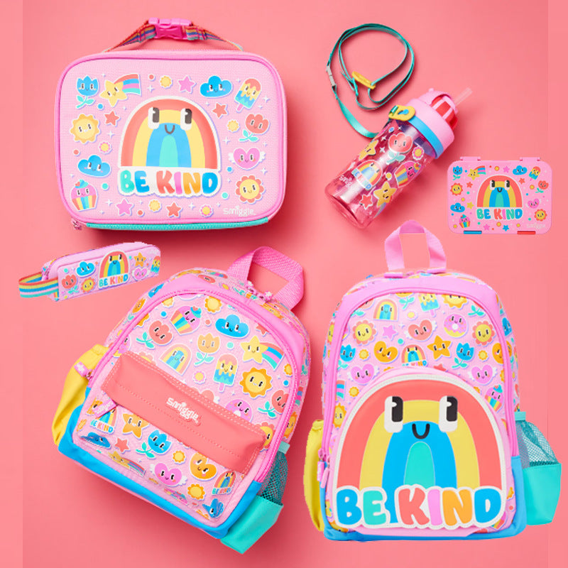 Smiggle Rainbow Design Set Backpack 38cm Lunch box Bottle