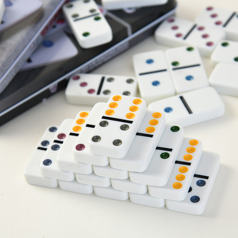 Dominoes in metal box