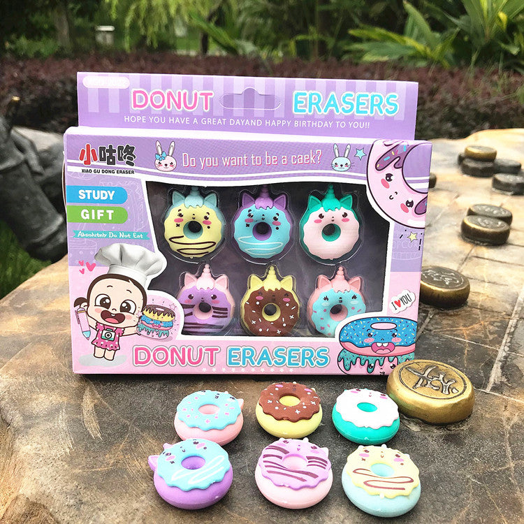 Donut Eraser Donut Stationery for Party Favors Kids Birthday Party Bag Gifts, 6 PCS