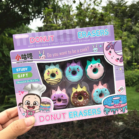 Donut Eraser Donut Stationery for Party Favors Kids Birthday Party Bag Gifts, 6 PCS