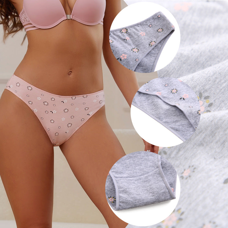 Women Underwear Female Intimates Flowers Printed Lingerie Cotton Middle-waist Panties