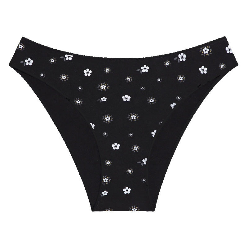 Women Underwear Female Intimates Flowers Printed Lingerie Cotton Middle-waist Panties