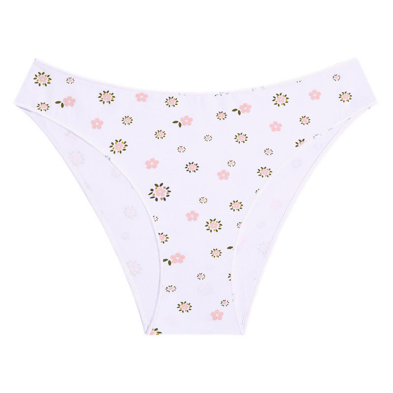 Women Underwear Female Intimates Flowers Printed Lingerie Cotton Middle-waist Panties