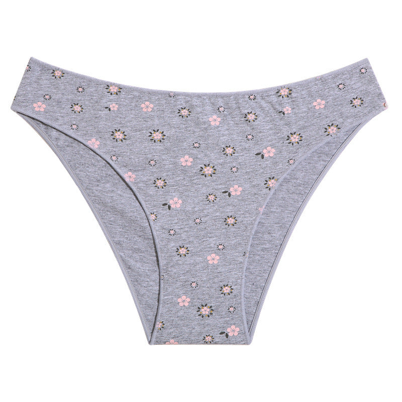 Women Underwear Female Intimates Flowers Printed Lingerie Cotton Middle-waist Panties