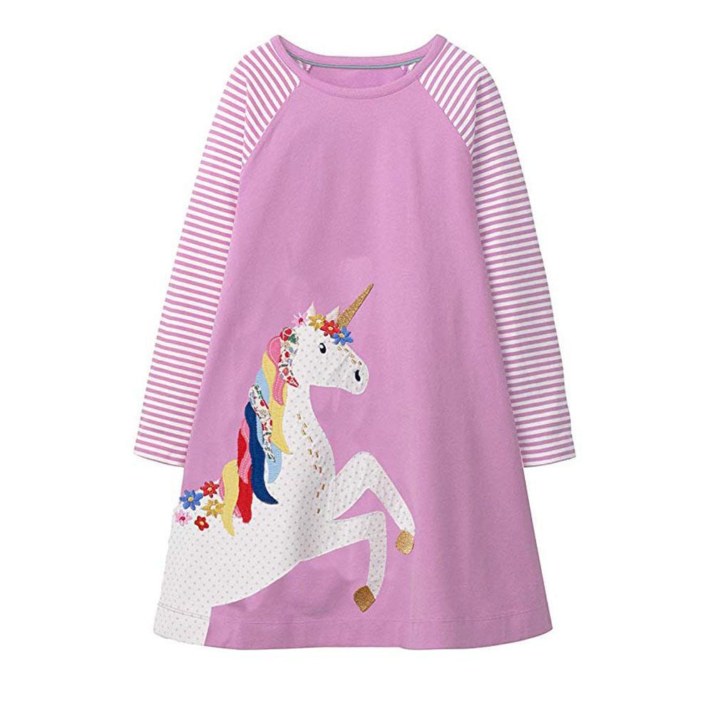 Cotton 100% Dress Purple Unicorn Design size 2y