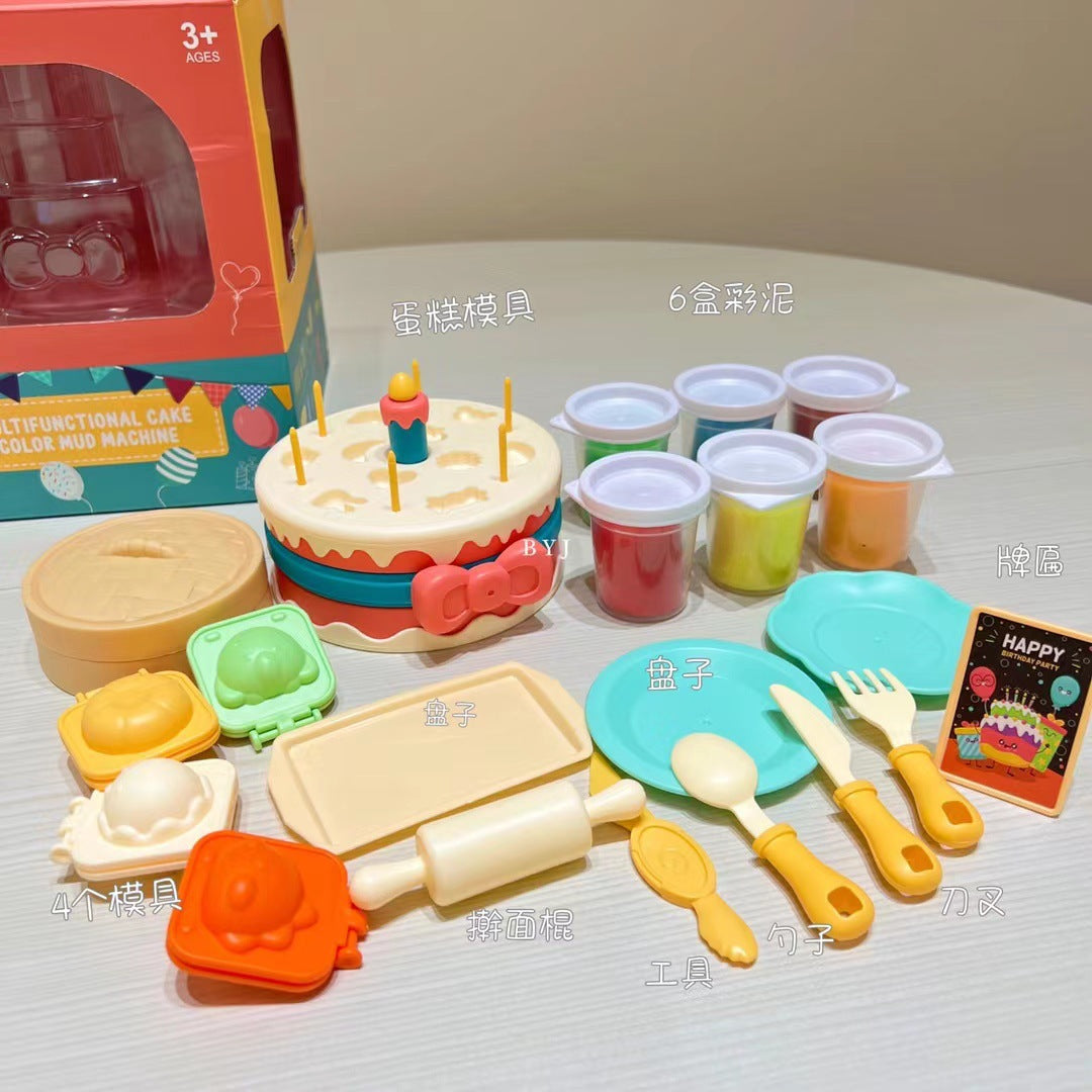 Toy Set Play Birthday Cake Set 29 Color Clay Molds With 6 Sides