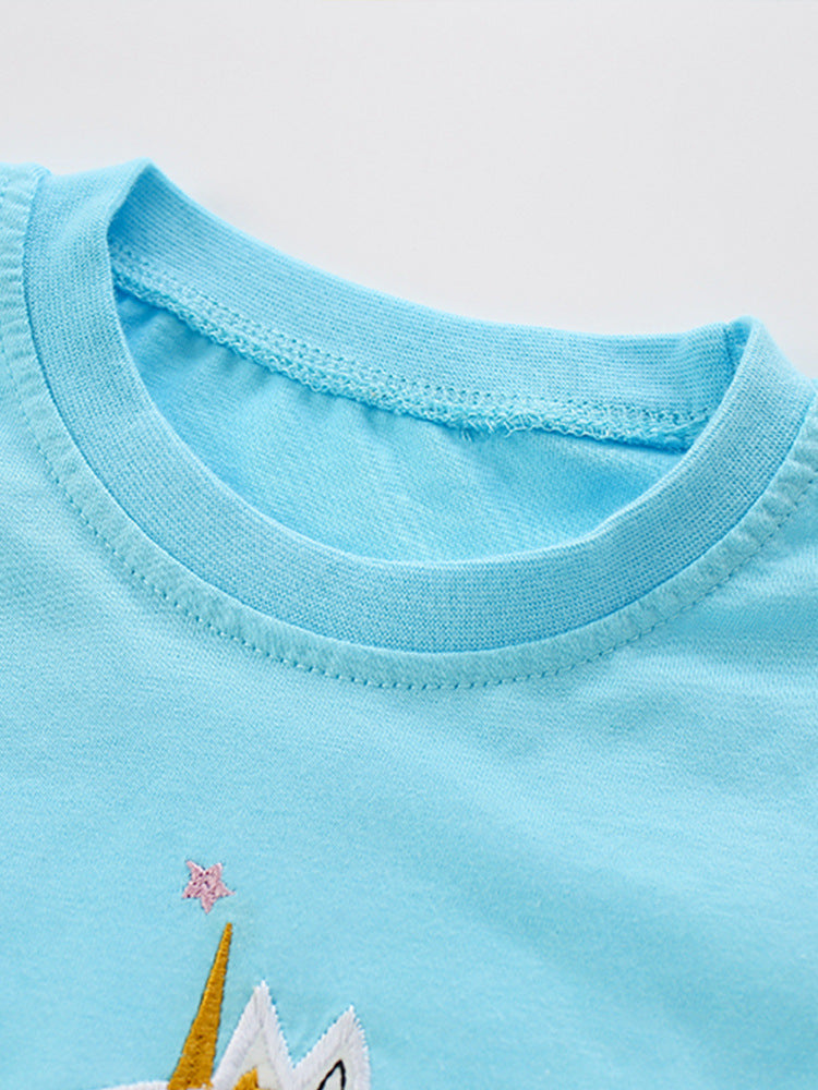 Pijama For Girl Cotton 100% Blue Unicorn Size 1-8y