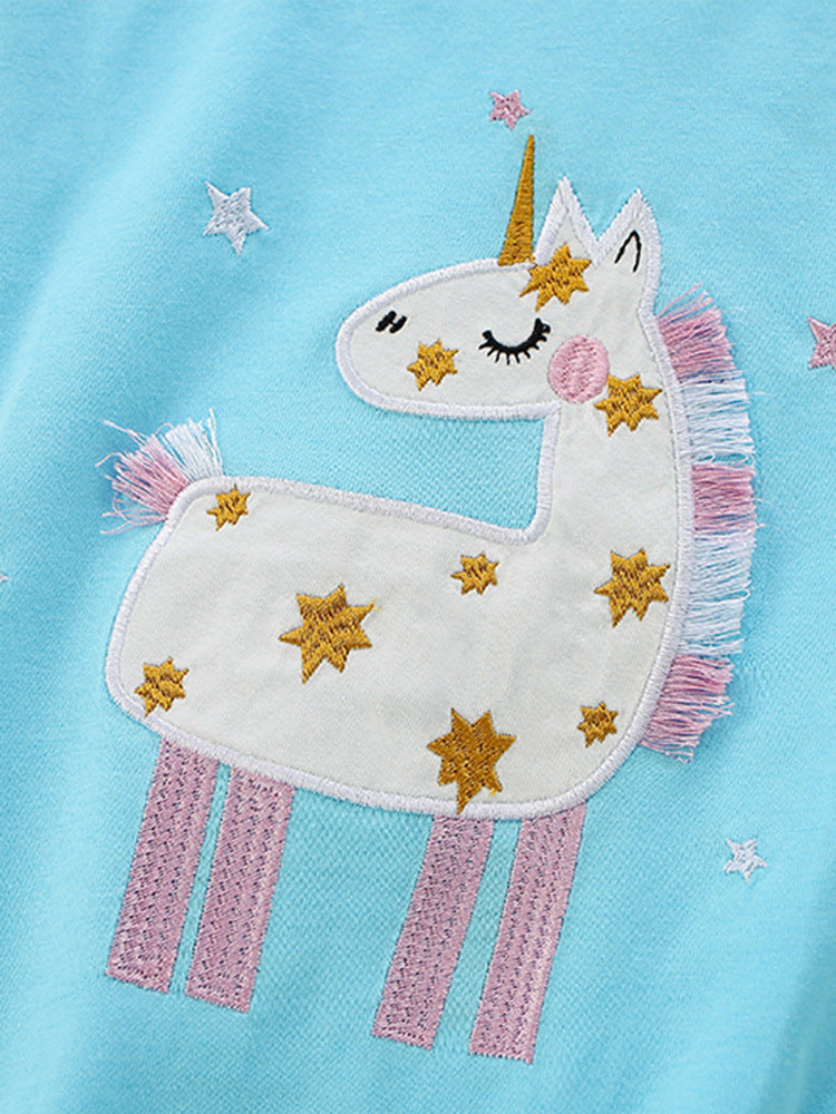 Pijama For Girl Cotton 100% Blue Unicorn Size 1-8y