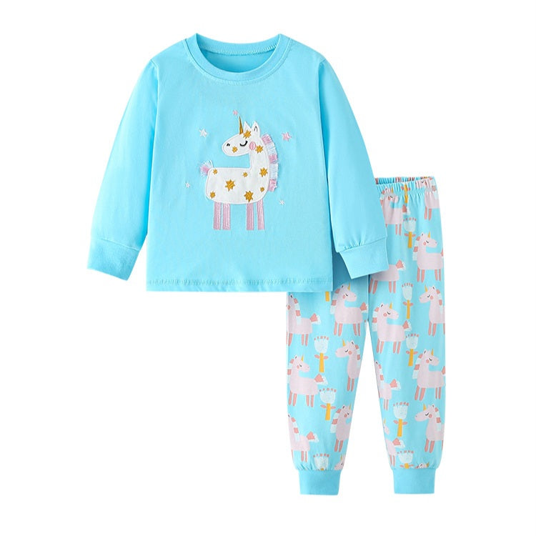 Pijama For Girl Cotton 100% Blue Unicorn Size 1-8y