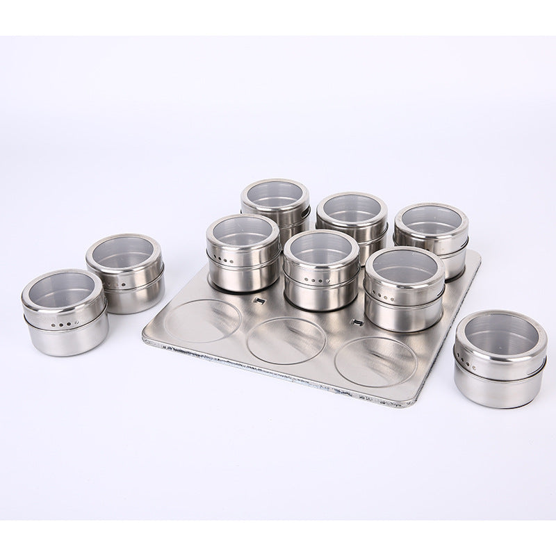 Set Of 9 Stainless Magnetic Spice Jars