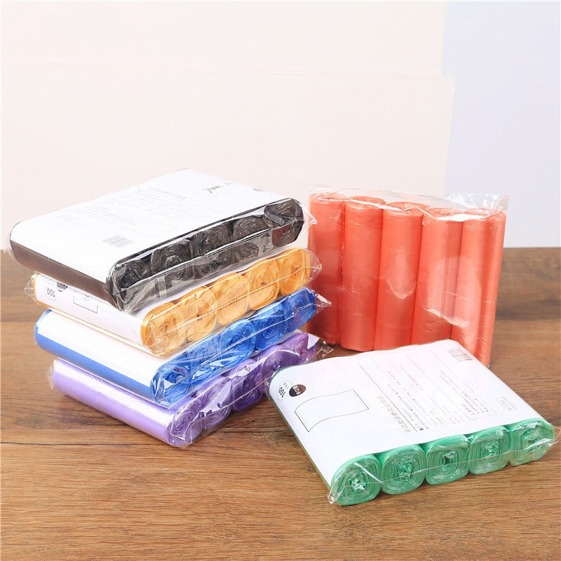 5 Rolls Pack 100Pcs Household Disposable Trash Pouch Kitchen Storage Garbage Bags Cleaning Waste Plastic Bag
