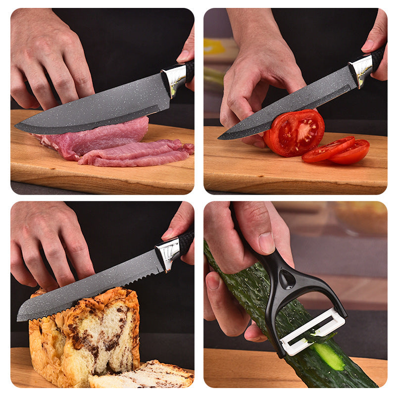 Kitchen Cutlery Knife Set 6 Pieces Flat knife Non Stick Knife & Peeler With Gift Box