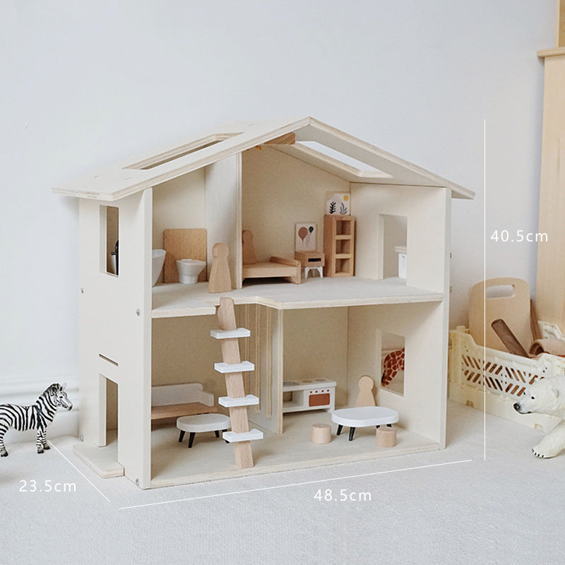 Wooden Dollhouse With Furniture Set For Kids Play Toy Age 2+