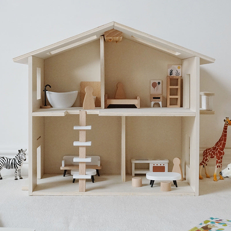 Wooden Dollhouse With Furniture Set For Kids Play Toy Age 2+