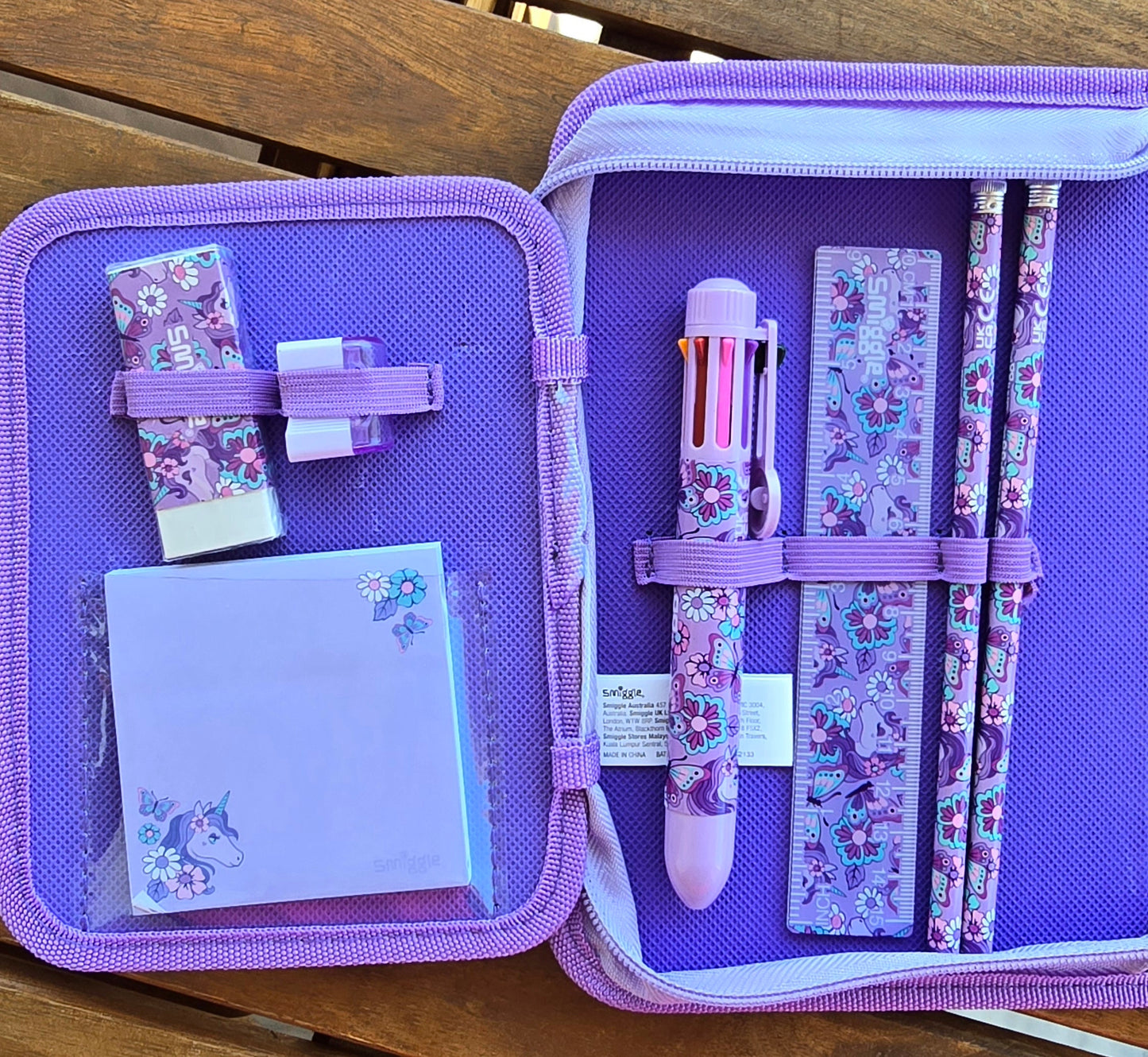 Unicorn Smiggle Pencil Case with pancils