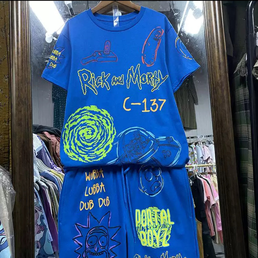 Rick and Morty Set 100%Cotton Tshirt With Fleece Short Size S-L