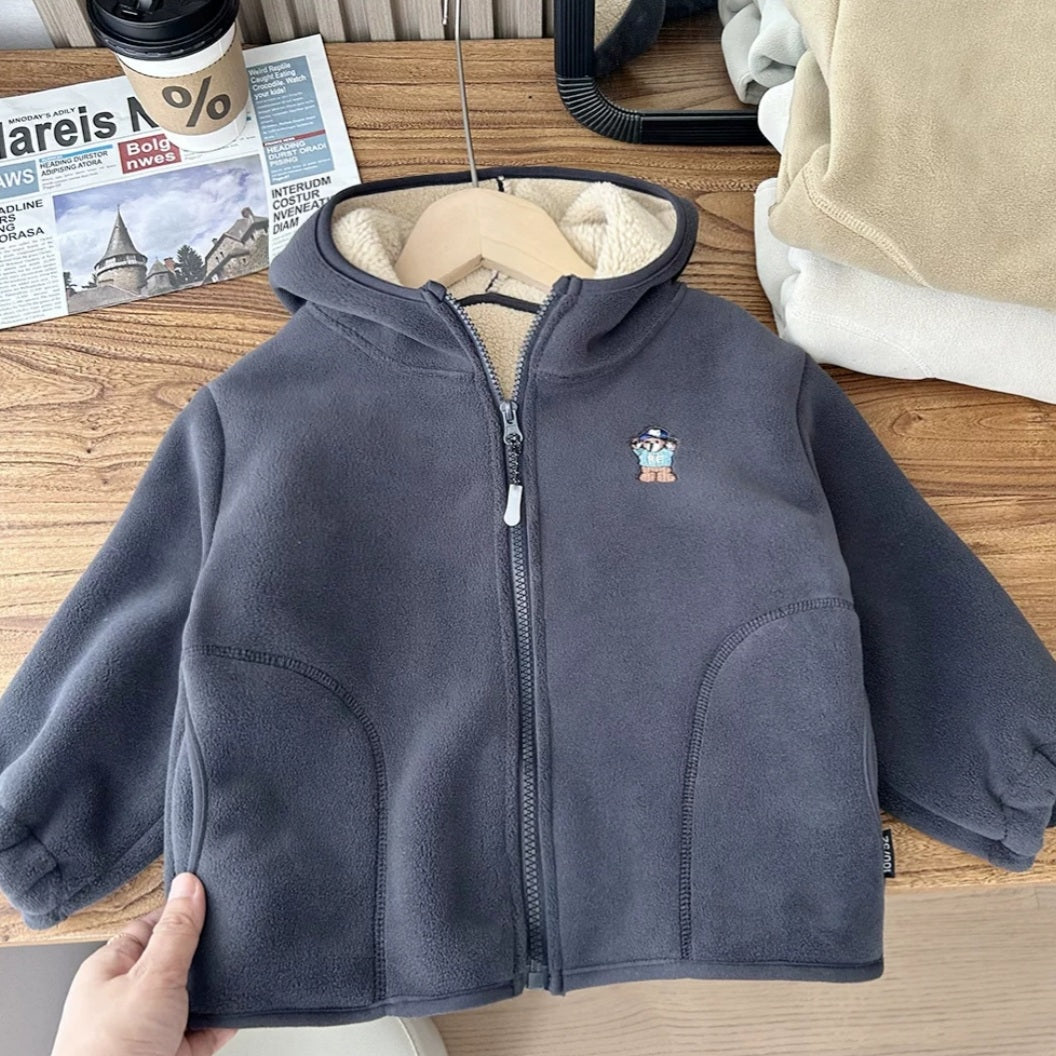 Navy Blue Jacket Boys' Velvet Thickened Warm Fleece Size 3-10y