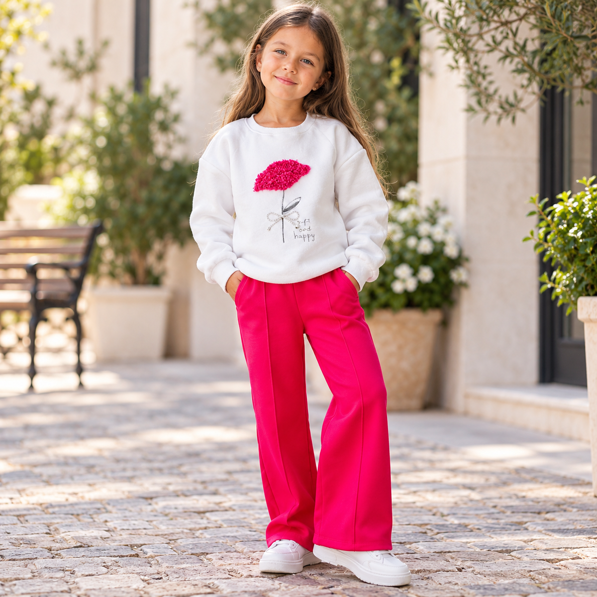 Girls’ Fuchsia Flower Fleece Outfit / 3–5Y