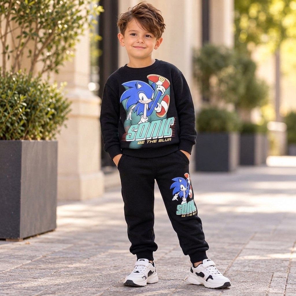 Kids’ Black Sonic Fleece Outfit Set / 9–10Y