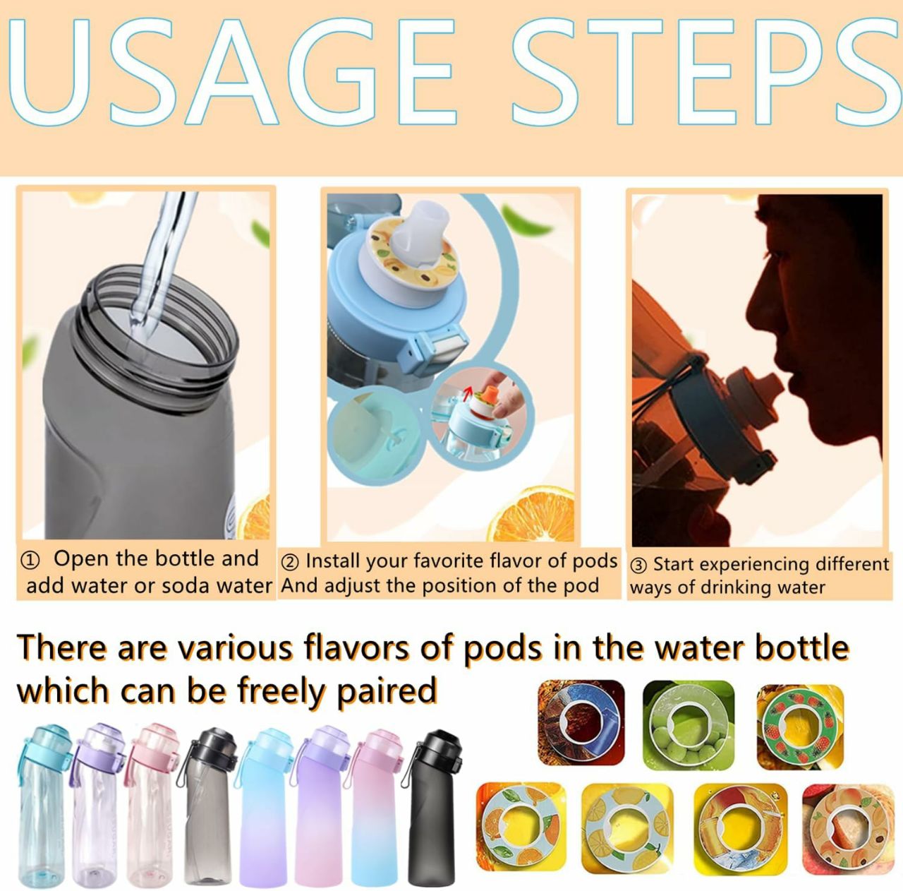 Flavored Water Bottle 650ml With 3 Random Flavor Pods