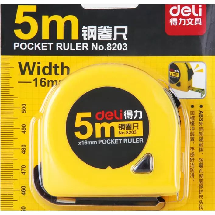 Tape Measure Deli 5m *16mm pocket Ruler