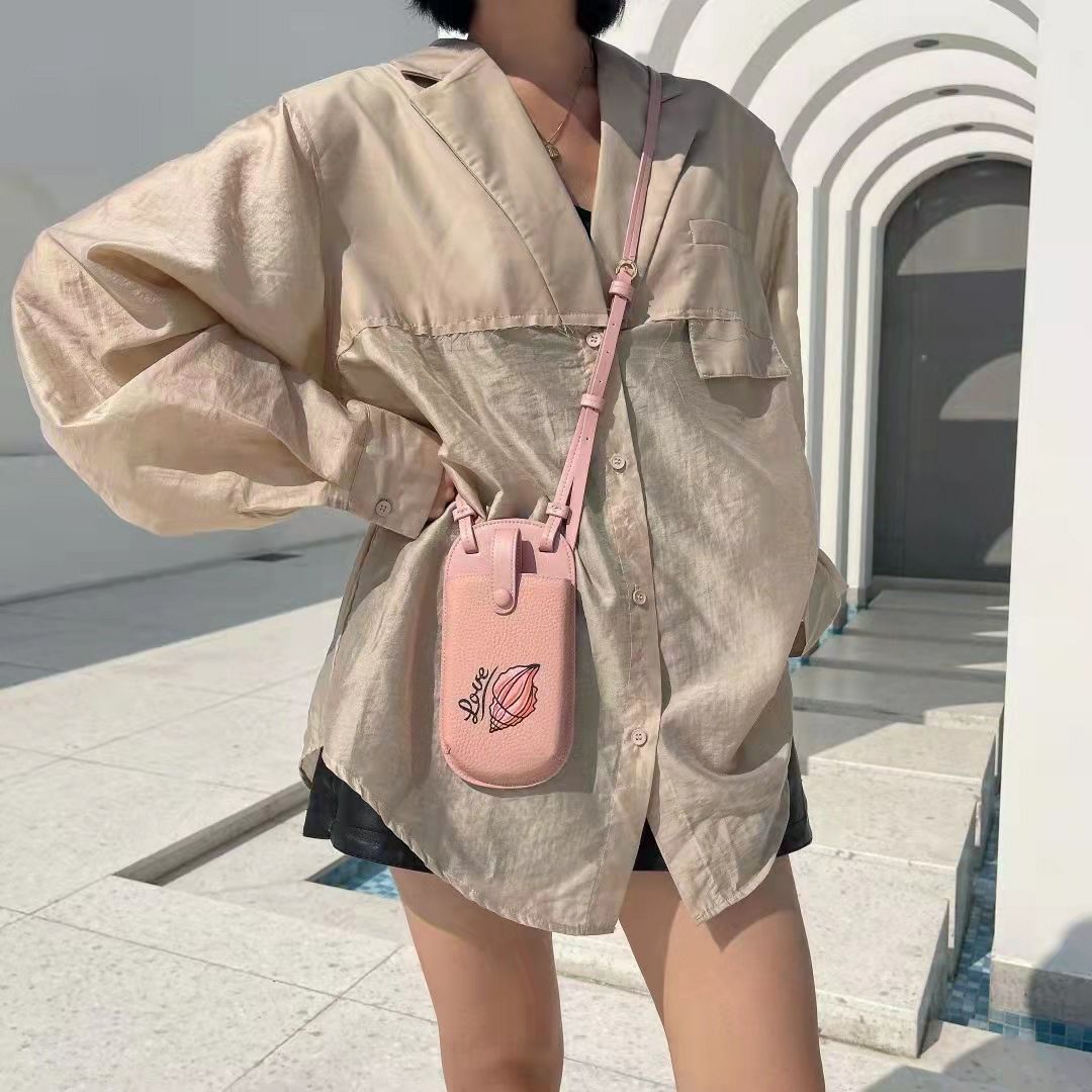 Pure Leather Pink Crossbody phone Bag For Women