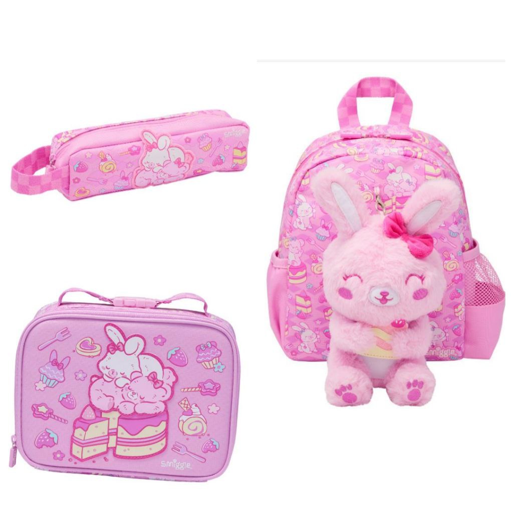 Smiggle Rabbit Design 4pcs Set Backpack 26cm Lunch Bag Case Bottle