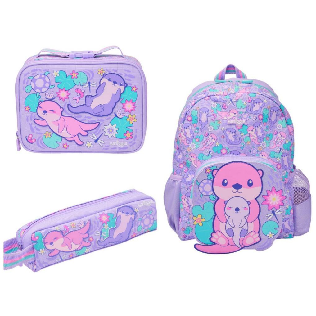 Smiggle 4pcs Set For School Backpack 38cm Lunch Bag Case Bottle