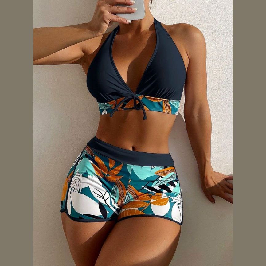 Swimwear For Women 2Pcs Floral Design Black Color Size S-XL