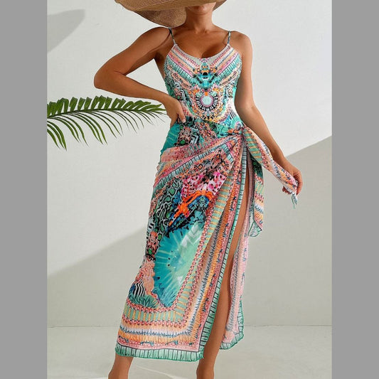 Swimwear For Women One Piece With Wrap Skirt Summer Beach Size S-L