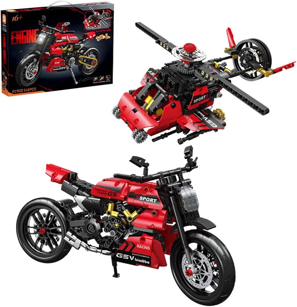 2-in-1 Technic Racing Motorcycle Model,Motorcycle Construction Toy Compatible with Lego - 545 Parts