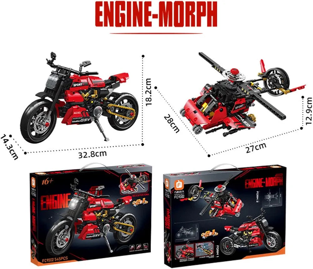 2-in-1 Technic Racing Motorcycle Model,Motorcycle Construction Toy Compatible with Lego - 545 Parts