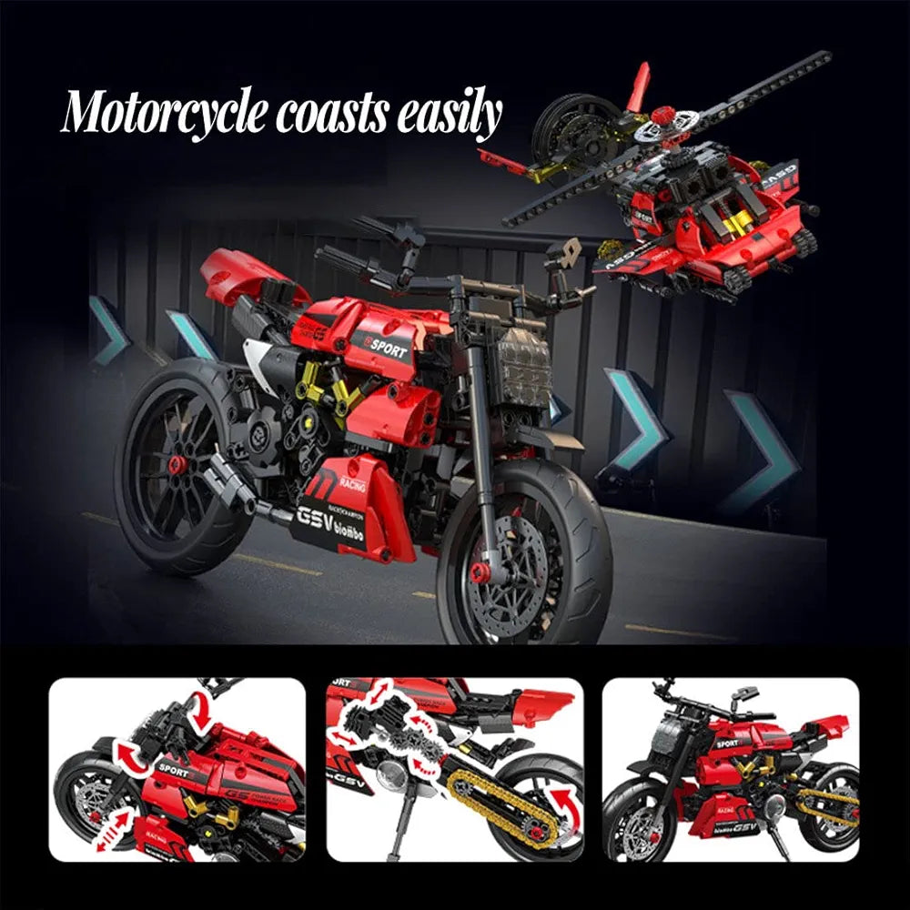 2-in-1 Technic Racing Motorcycle Model,Motorcycle Construction Toy Compatible with Lego - 545 Parts