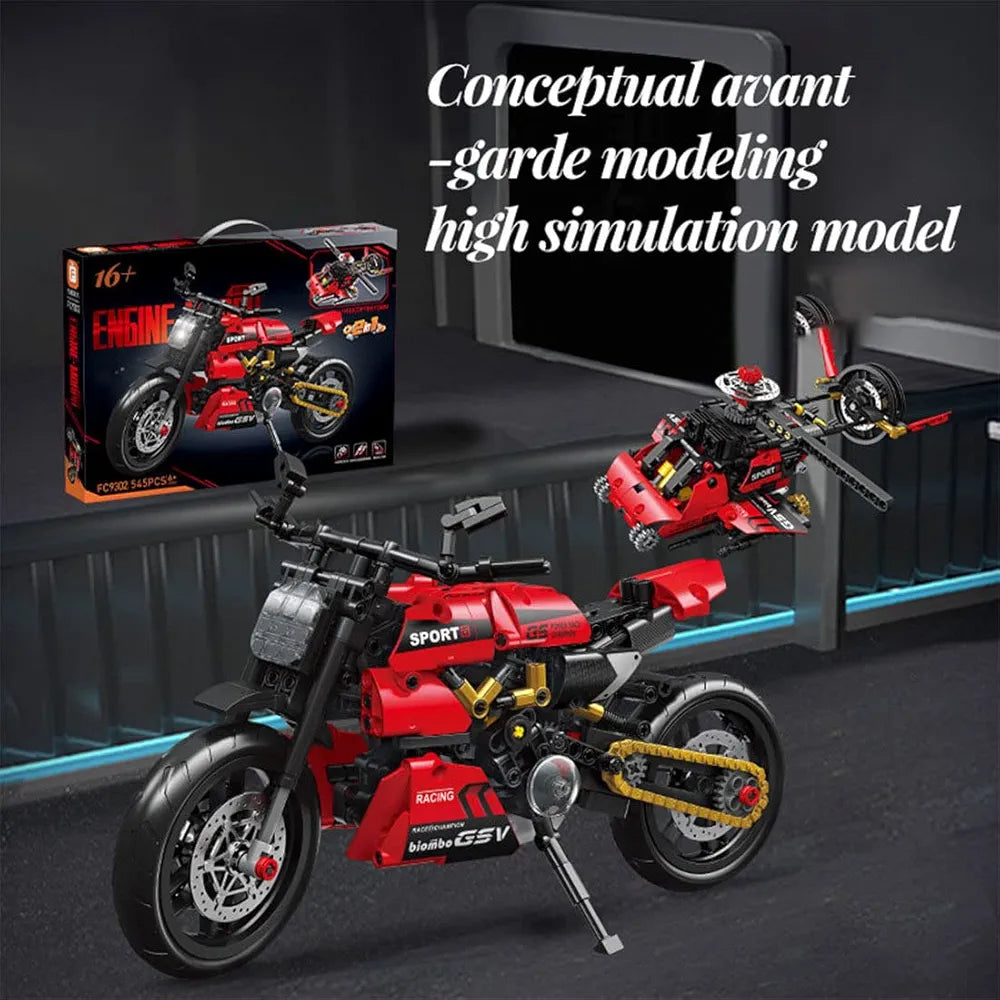 2-in-1 Technic Racing Motorcycle Model,Motorcycle Construction Toy Compatible with Lego - 545 Parts