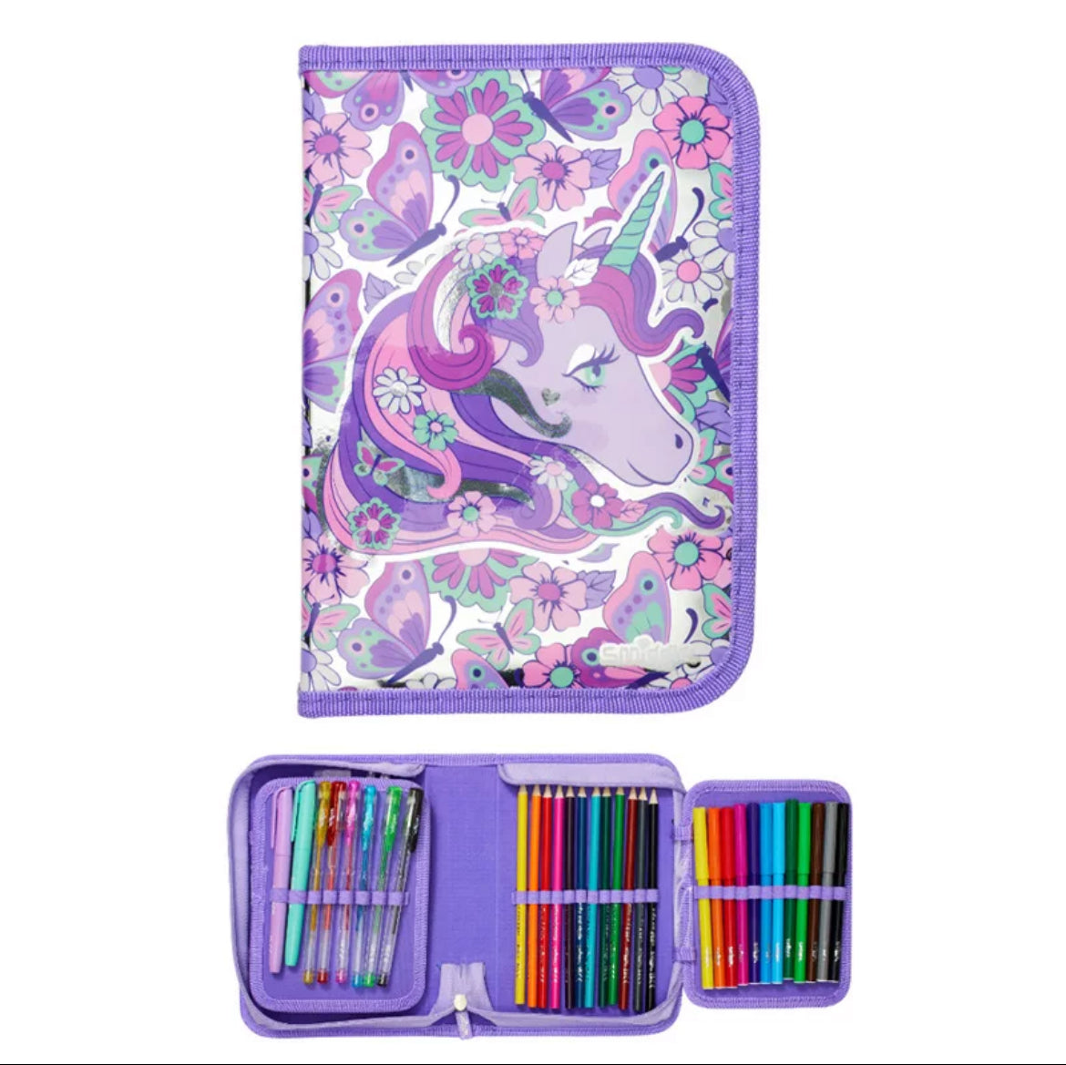 Unicorn Smiggle Pencil Case with pancils