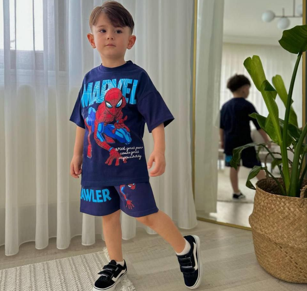 Outfit For Boys Marvel Spiderman Design Set Of 2 Pcs Tshirt&Short Size 3-10y