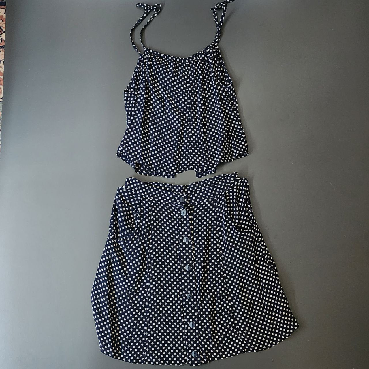 Set Of 2 Pieces Mini Skirt Crop Dots Size S-M