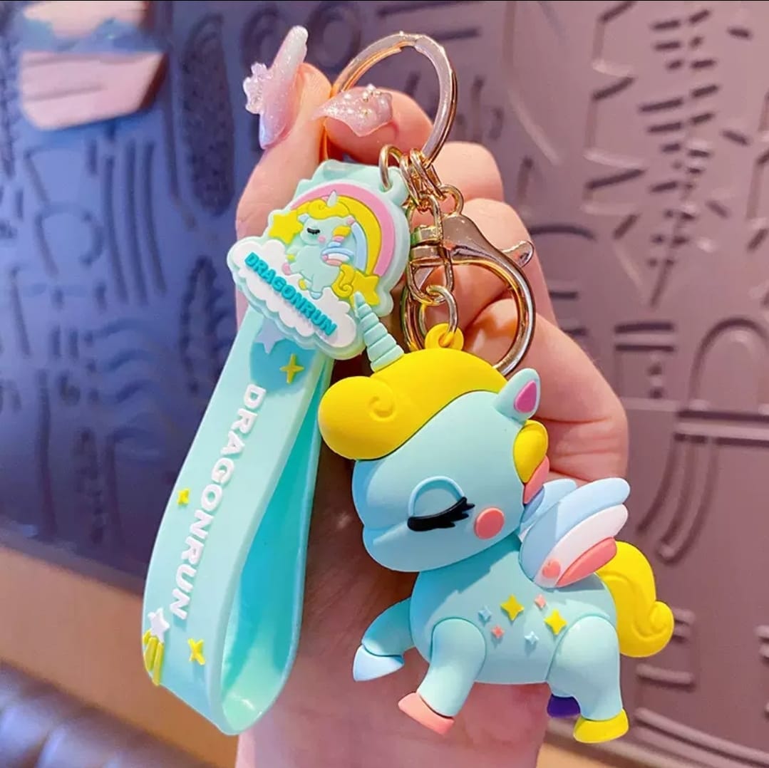 Cute Cartoon 3d Unicorn Shaped Soft Rubber Keychain For Women, Suitable For Rainbow Party, Gift, Backpack