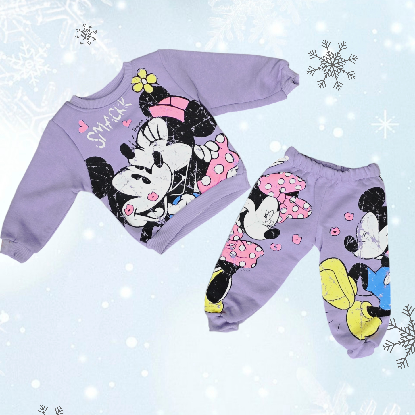 Warm Outfit With Fleece Minnie &Mickey Mouse Design Size 3-4y