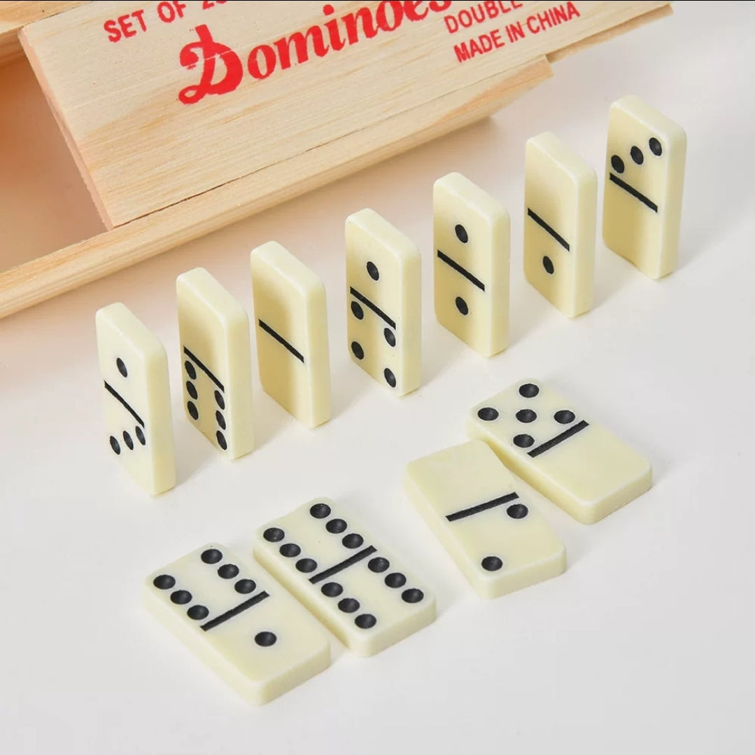 Dominoes in wooden box