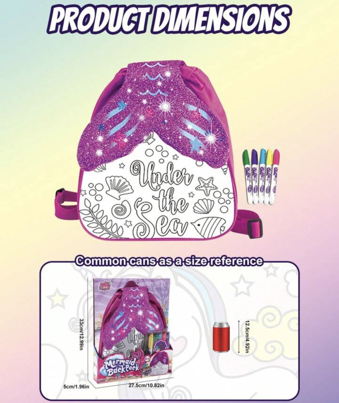 Diy Watercolor Backpack (5 Colors Washable Pens) For Kids