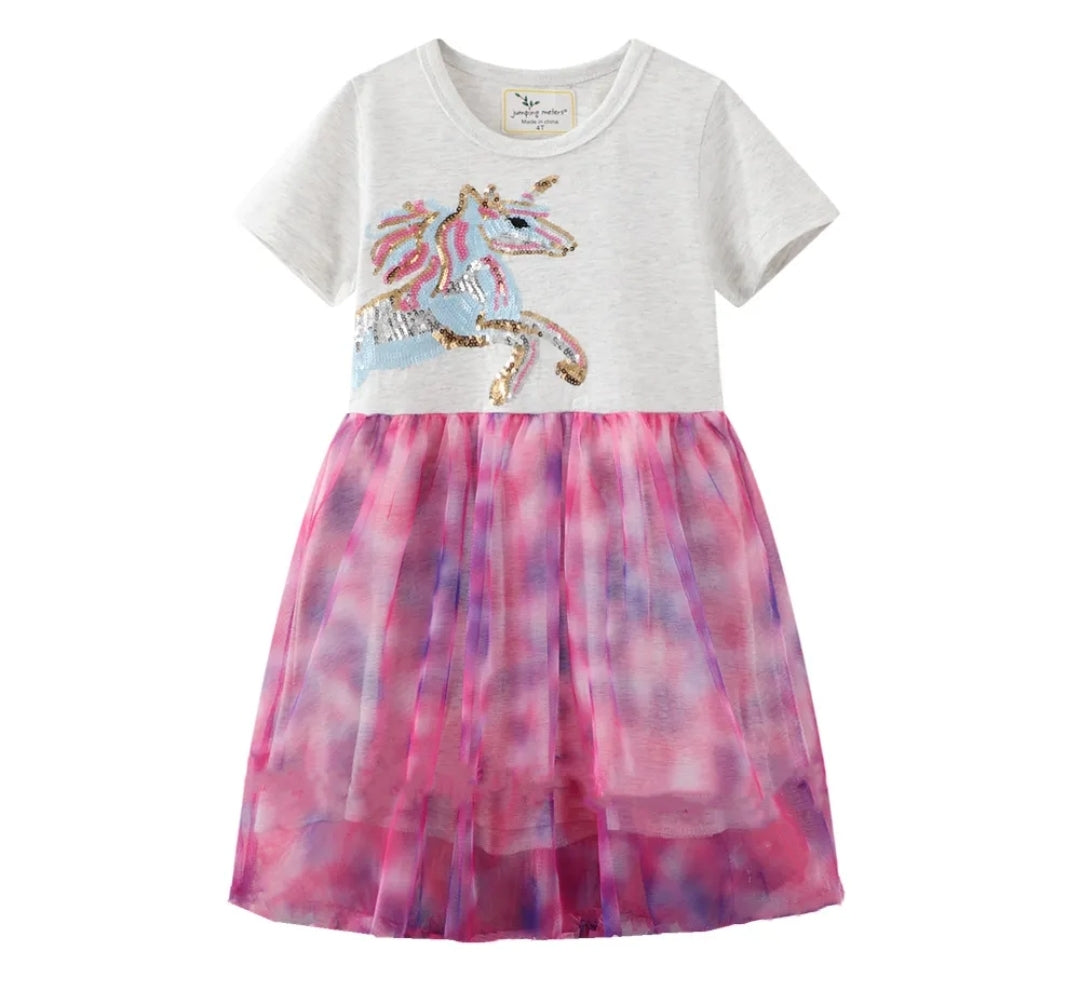 Unicorn Dress Cotton 100% For 2-7y