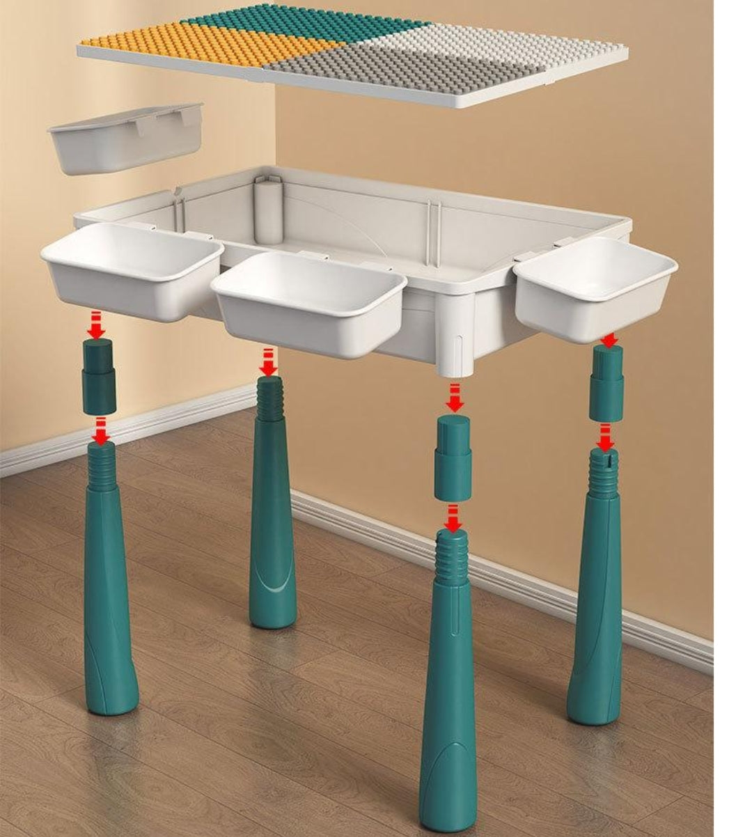 Kids Multi-Functional Educational Block Table and 2 Chairs Set+4 Storage Box(Include 190pcs building blocks)