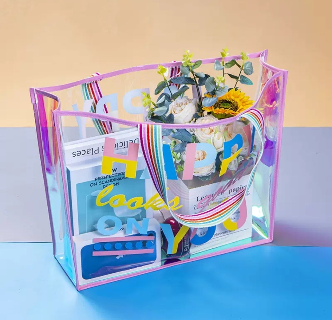 Spot Popular Pink Transparent Colorful Bag Women's Handheld Bag High-looking Waterproof Beach Bag