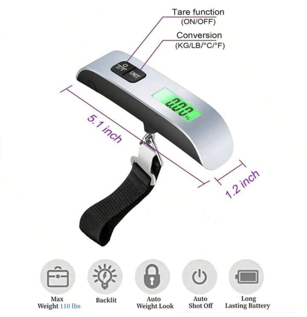 1pc Digital Luggage Scale With Backlight Lcd Display, Portable Hanging Suitcase With Button Batter (Approximately 49.9kg)