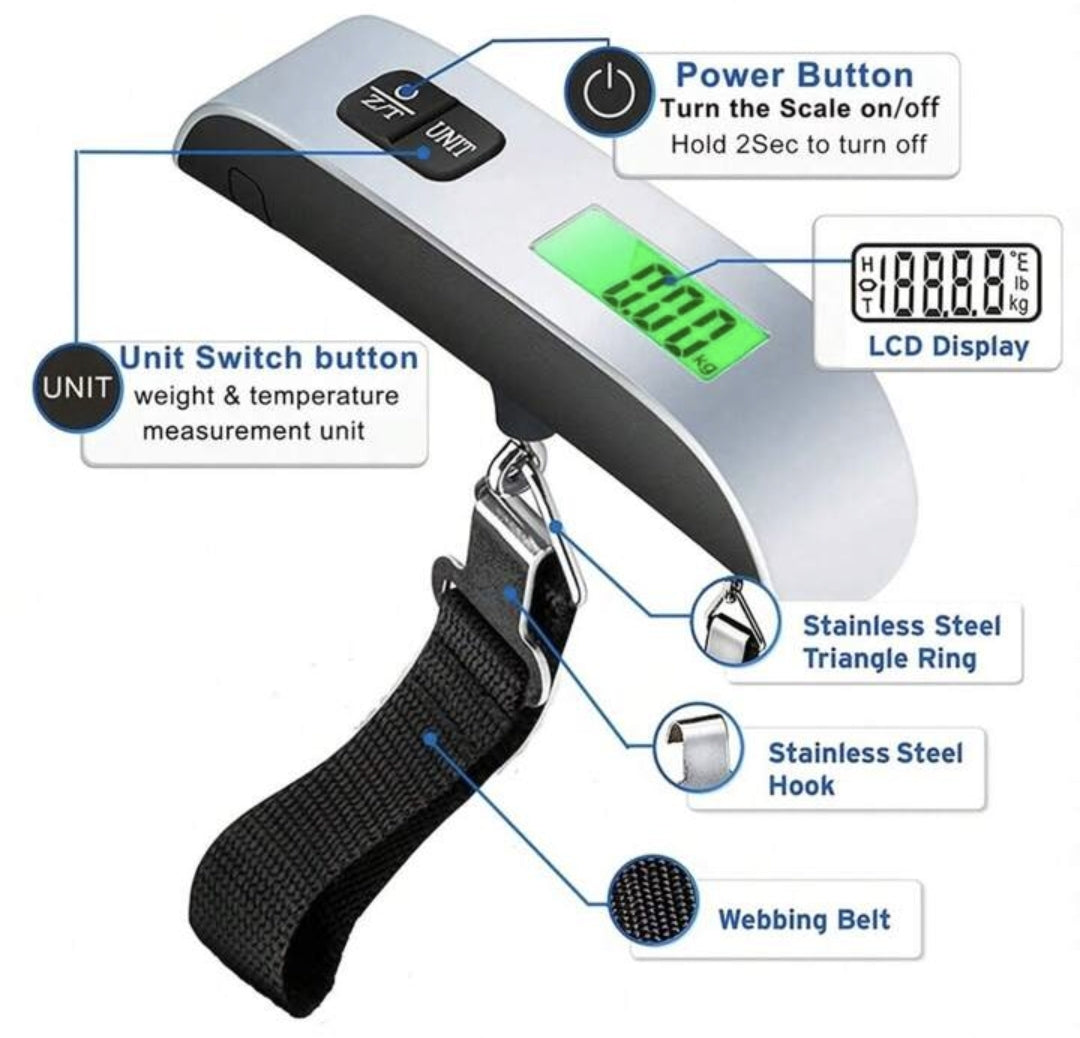 1pc Digital Luggage Scale With Backlight Lcd Display, Portable Hanging Suitcase With Button Batter (Approximately 49.9kg)
