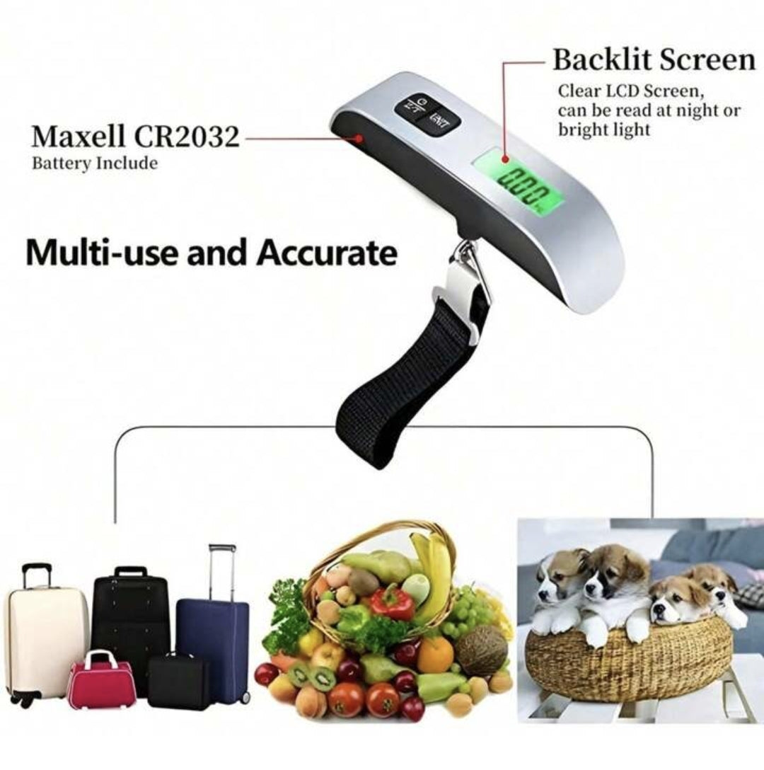 1pc Digital Luggage Scale With Backlight Lcd Display, Portable Hanging Suitcase With Button Batter (Approximately 49.9kg)