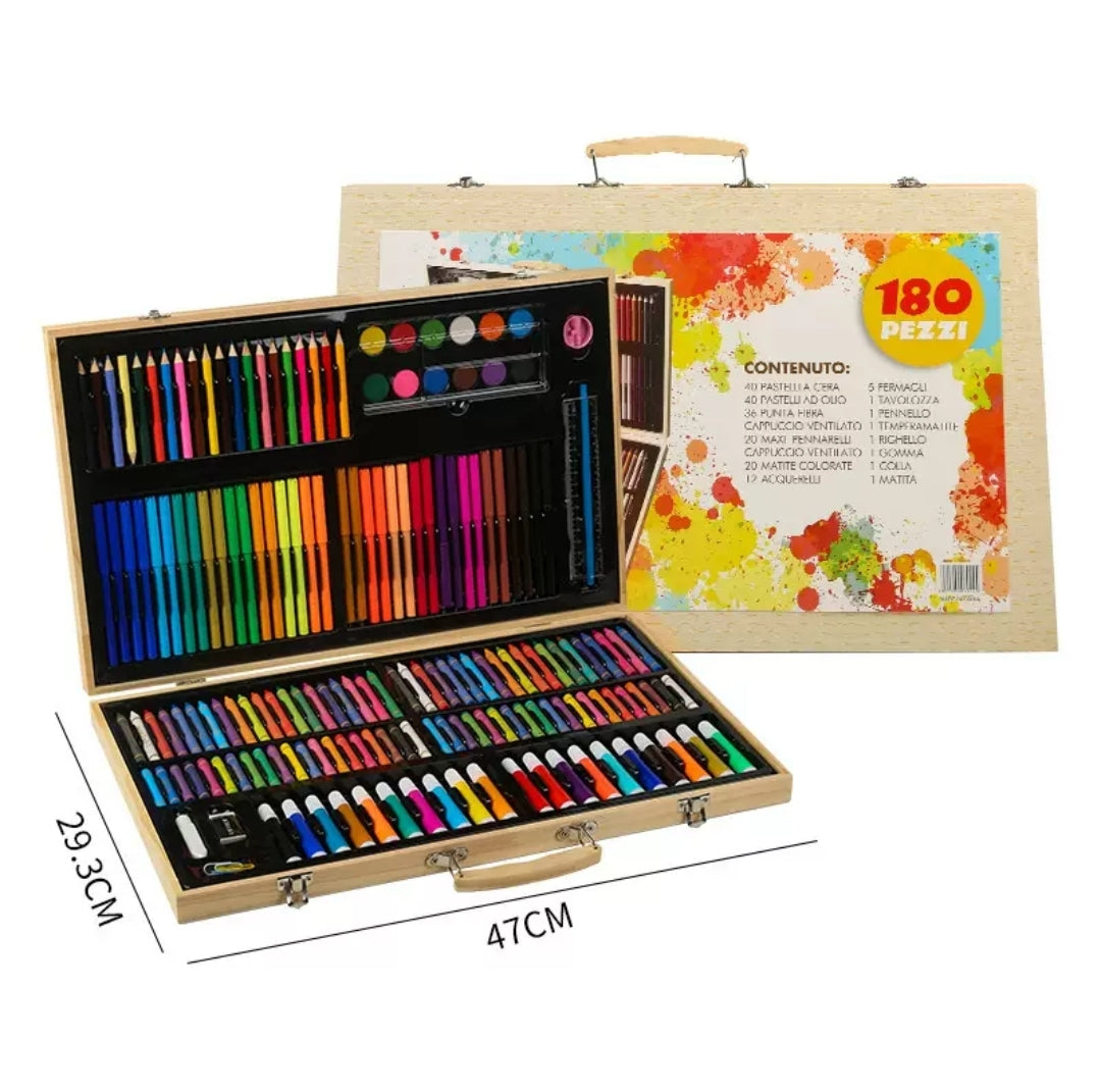 180 Pcs Wooden Box Coloring And Painting Set