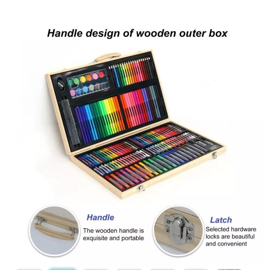 180 Pcs Wooden Box Coloring And Painting Set