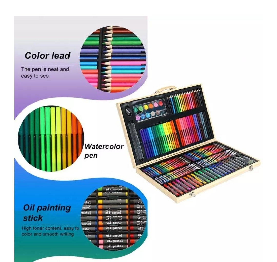 180 Pcs Wooden Box Coloring And Painting Set